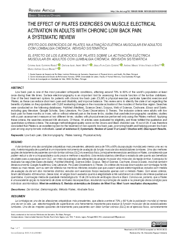 (PDF) The Effect of Pilates Exercises on Muscle Electrical Activation ...