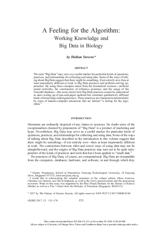 (PDF) A Feeling for the Algorithm: Working Knowledge and Big Data in ...