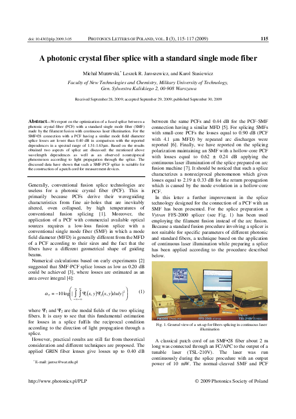 (PDF) A photonic crystal fiber splice with a standard single mode fiber
