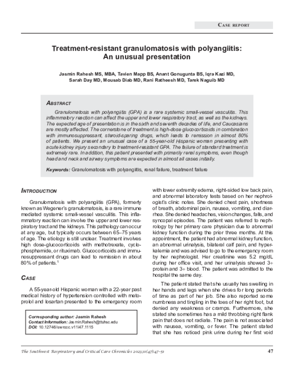 (PDF) Treatment-resistant granulomatosis with polyangiitis: An unusual ...