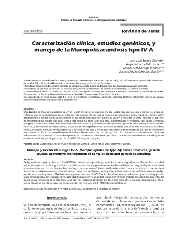 (PDF) Mucopolysaccharidosis type IV A (Morquio Syndrome type A ...