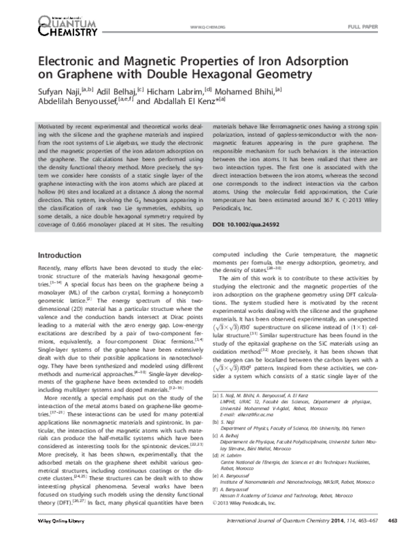 (PDF) Electronic and magnetic properties of iron adsorption on graphene ...