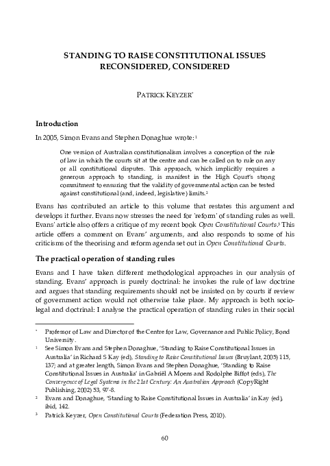 (PDF) Standing To Raise Constitutional Issues Reconsidered, Considered