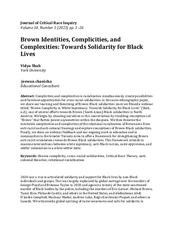 (PDF) Brown Identities, Complicities, and Complexities: Towards ...