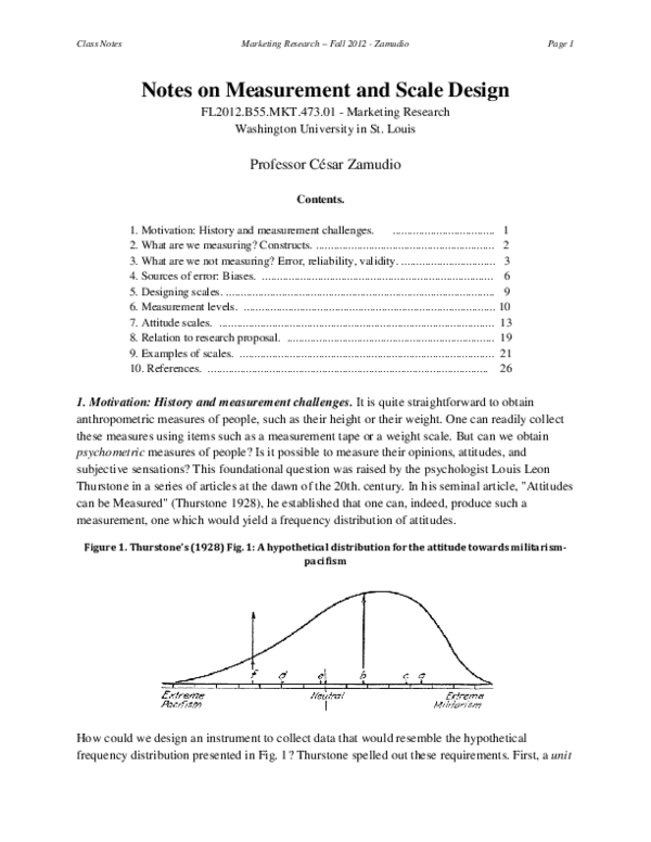 (PDF) Notes on Measurement and Scale Design