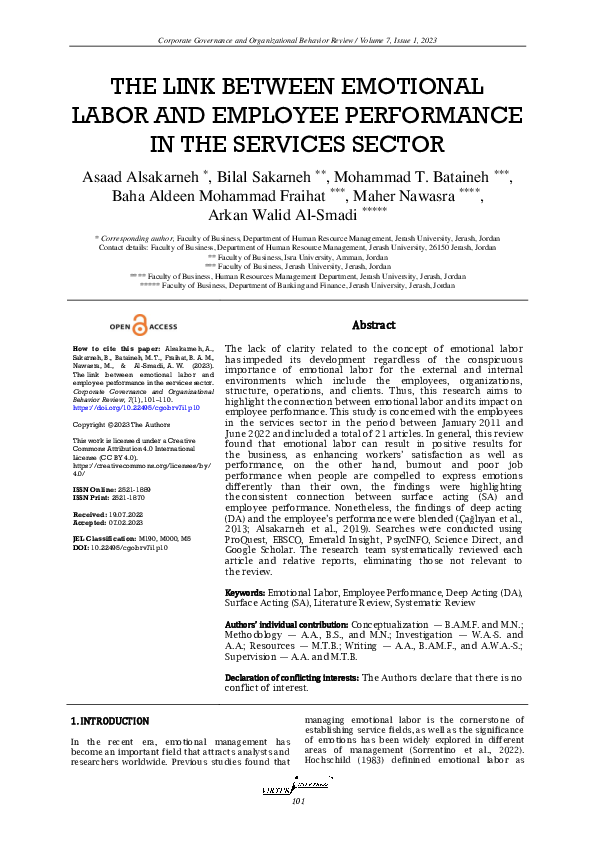 (PDF) The link between emotional labor and employee performance in the ...