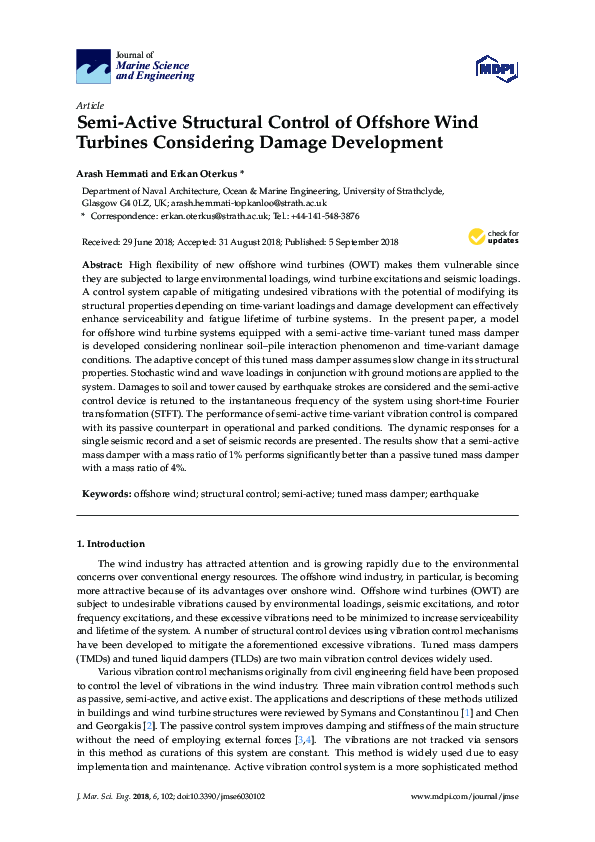 (PDF) Semi-Active Structural Control of Offshore Wind Turbines ...