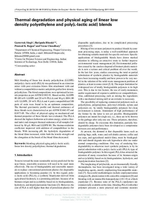 (PDF) Thermal degradation and physical aging of linear low density ...