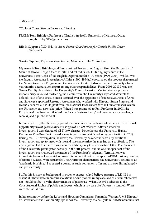 (PDF) Written Testimony for the Maine State Legislature in defense of ...