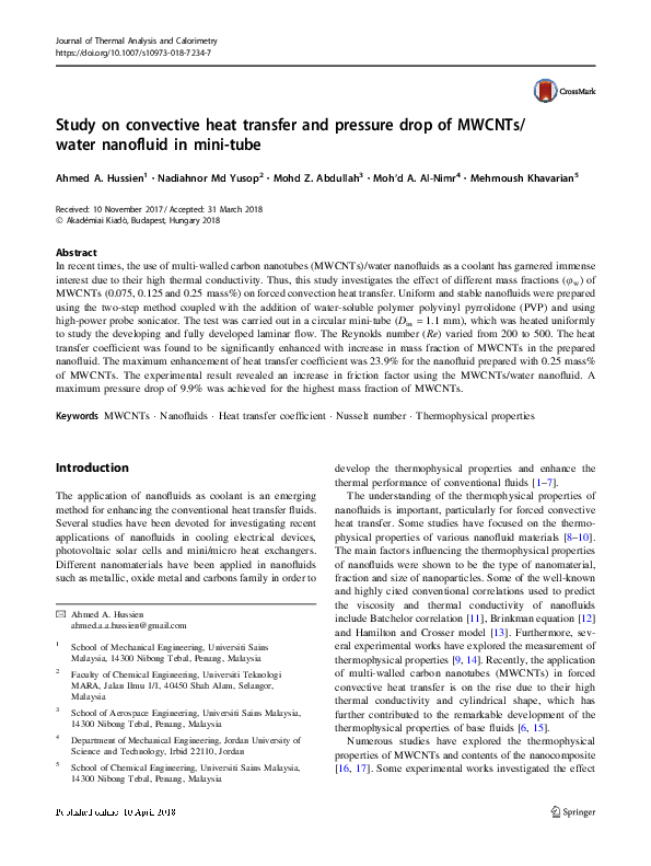 (PDF) Study on the convective heat transfer and pressure drop in the ...