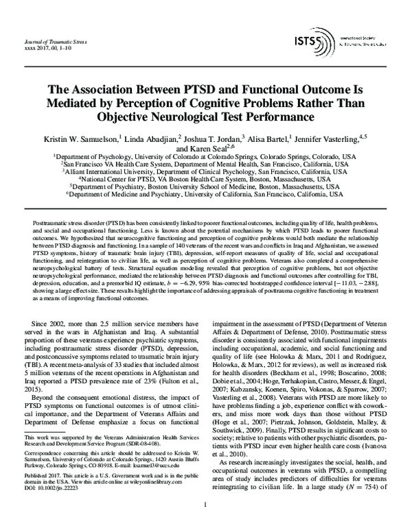(PDF) The Association Between PTSD and Functional Outcome Is Mediated ...