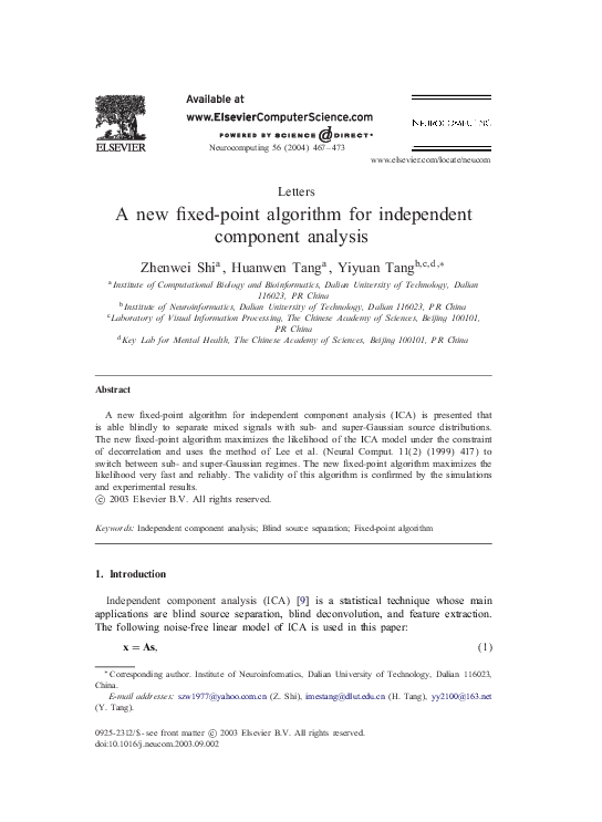 (PDF) A new fixed-point algorithm for independent component analysis