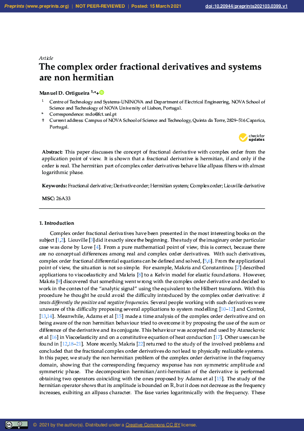 (PDF) The Complex Order Fractional Derivatives and Systems are Non ...