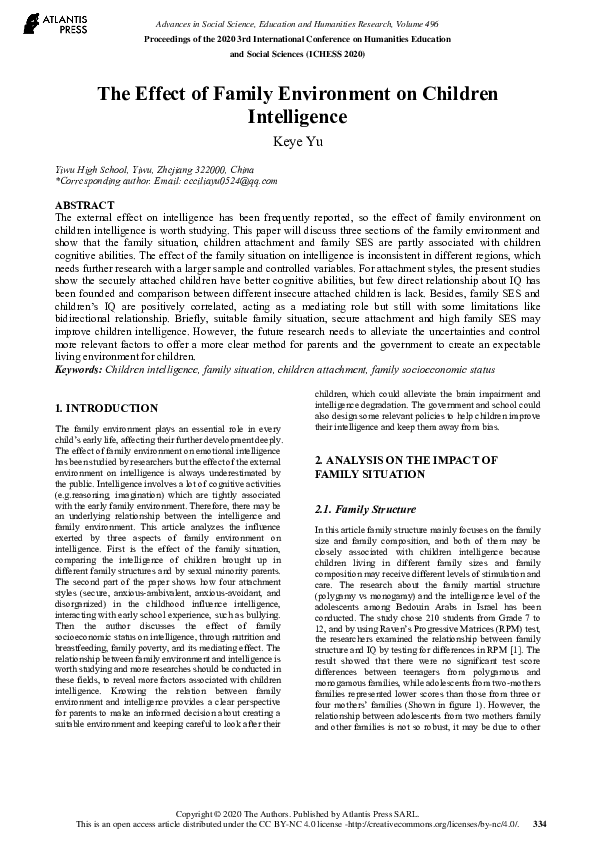 (PDF) The Effect of Family Environment on Children Intelligence