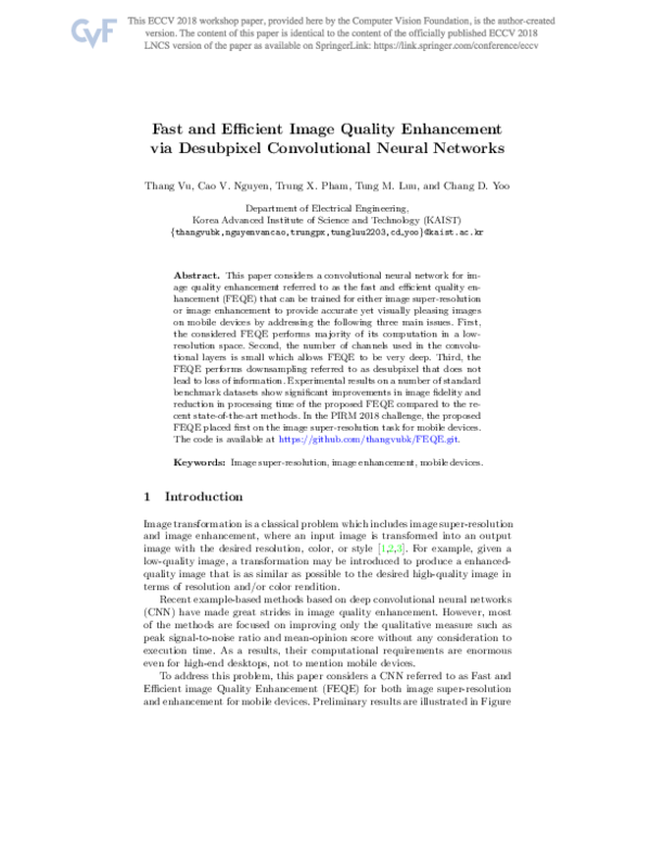 (PDF) Fast and Efficient Image Quality Enhancement via Desubpixel ...