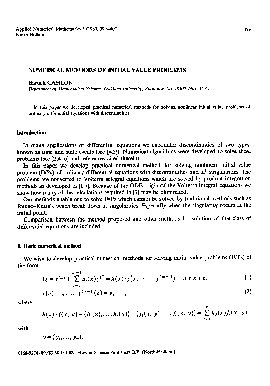 (PDF) Numerical methods of initial value problems