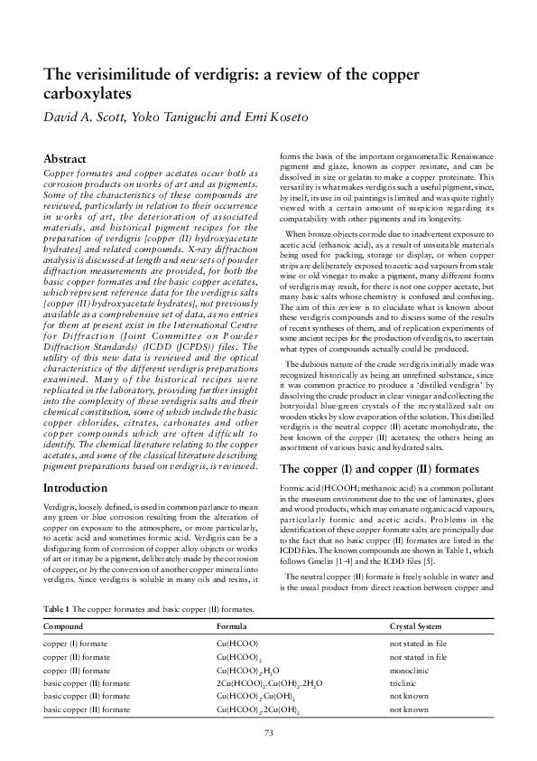 (PDF) The verisimilitude of verdigris: a review of the copper carboxylates