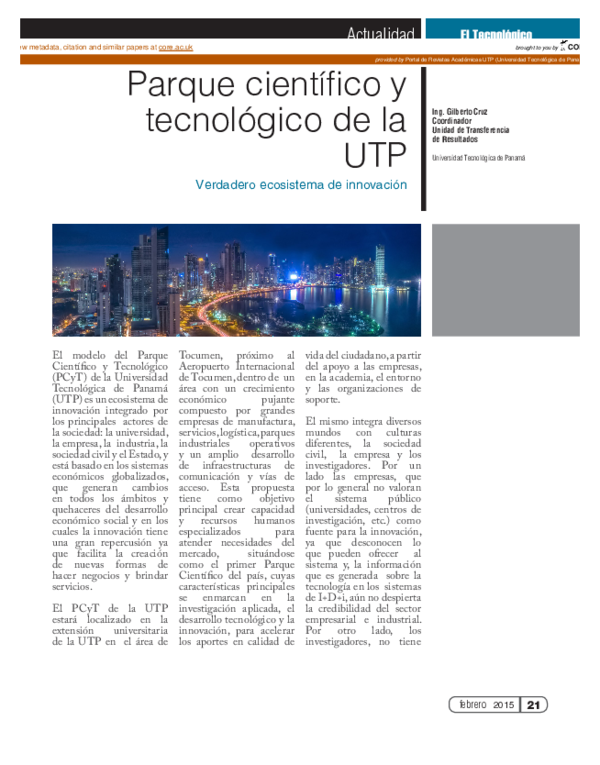 (PDF) Parque científico y tecnológico de la UTP