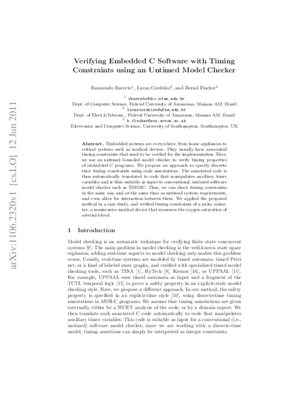(PDF) Verifying Embedded C Software with Timing Constraints Using an ...