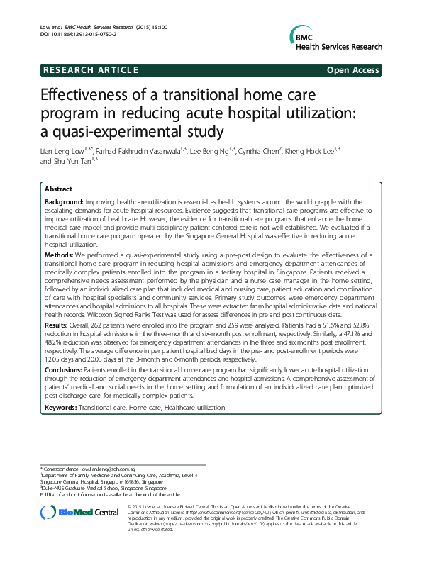 (PDF) Effectiveness of a transitional home care program in reducing ...