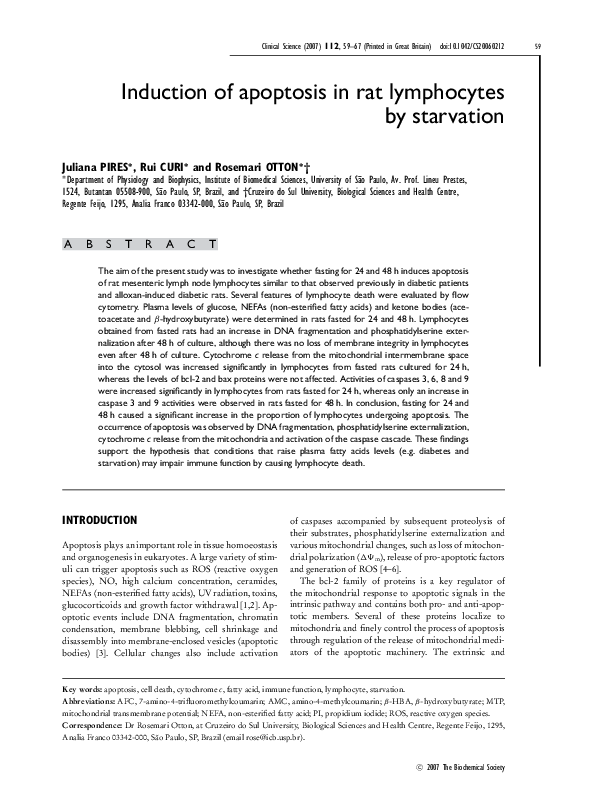 (PDF) Induction of apoptosis in rat lymphocytes by starvation