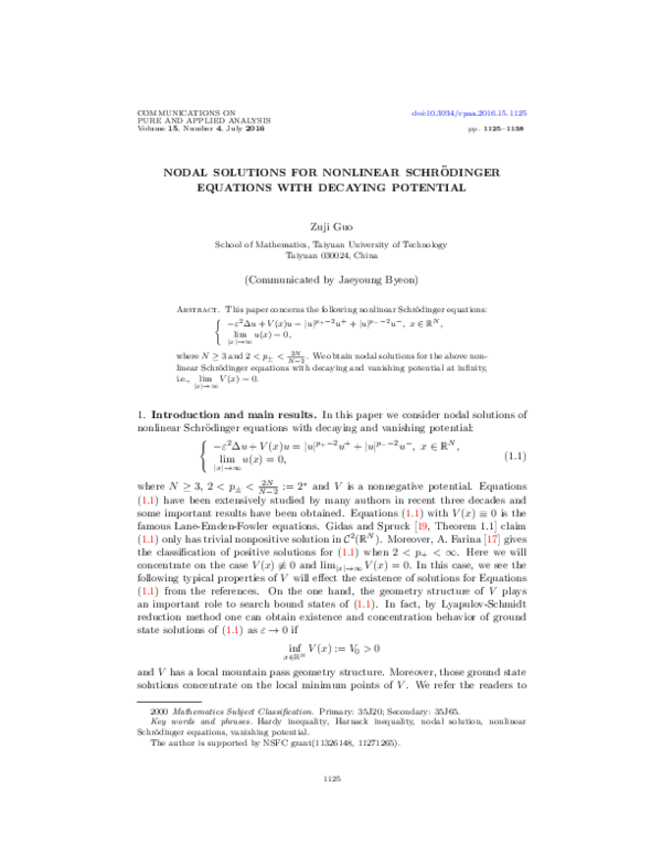 (PDF) Nodal solutions for nonlinear Schrödinger equations with decaying ...
