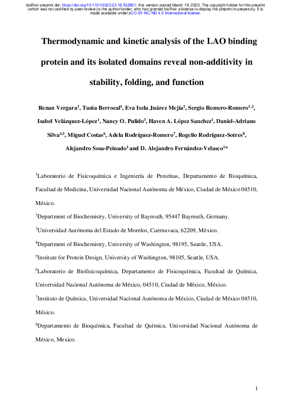 (PDF) Thermodynamic and kinetic analysis of the LAO binding protein and ...