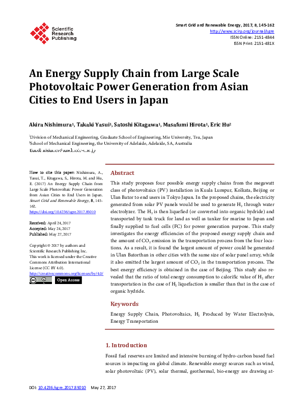(PDF) An Energy Supply Chain from Large Scale Photovoltaic Power ...