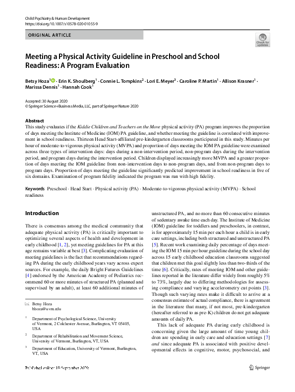 (PDF) Meeting a Physical Activity Guideline in Preschool and School ...
