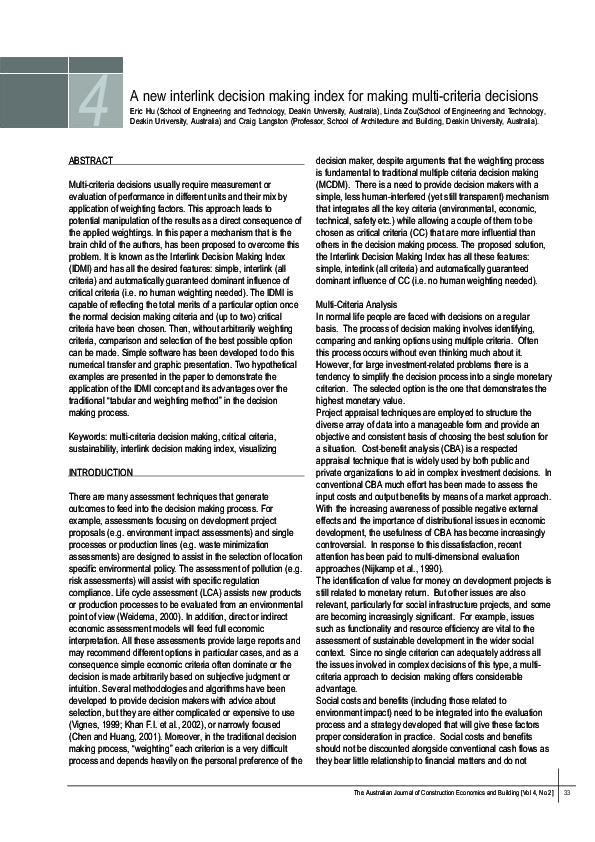 (PDF) A New Interlink Decision Making Index for Making Multi-criteria ...