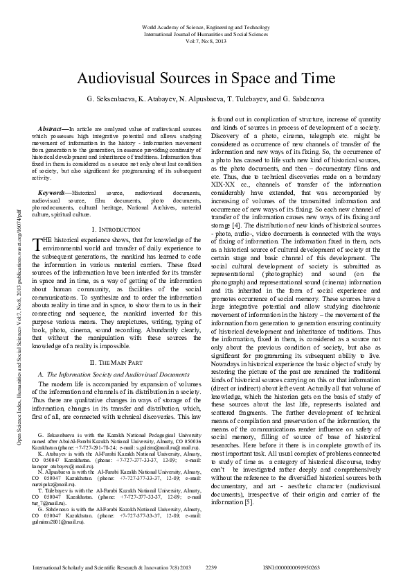 (PDF) Audio-Visual Sources in Space and Time