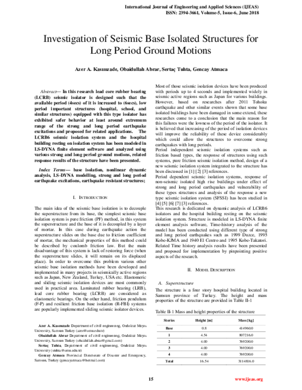 (PDF) Investigation of Seismic Base Isolated Structures for Long Period ...