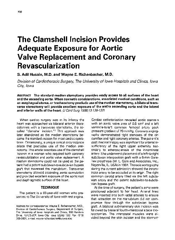 (PDF) The Clamshell Incision Provides Adequate Exposure for Aortic