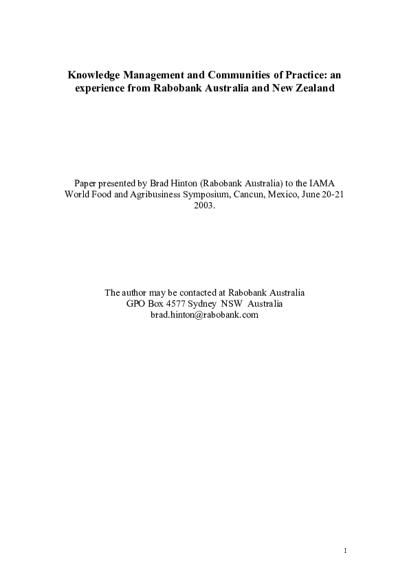 (PDF) Knowledge management and communities of practice