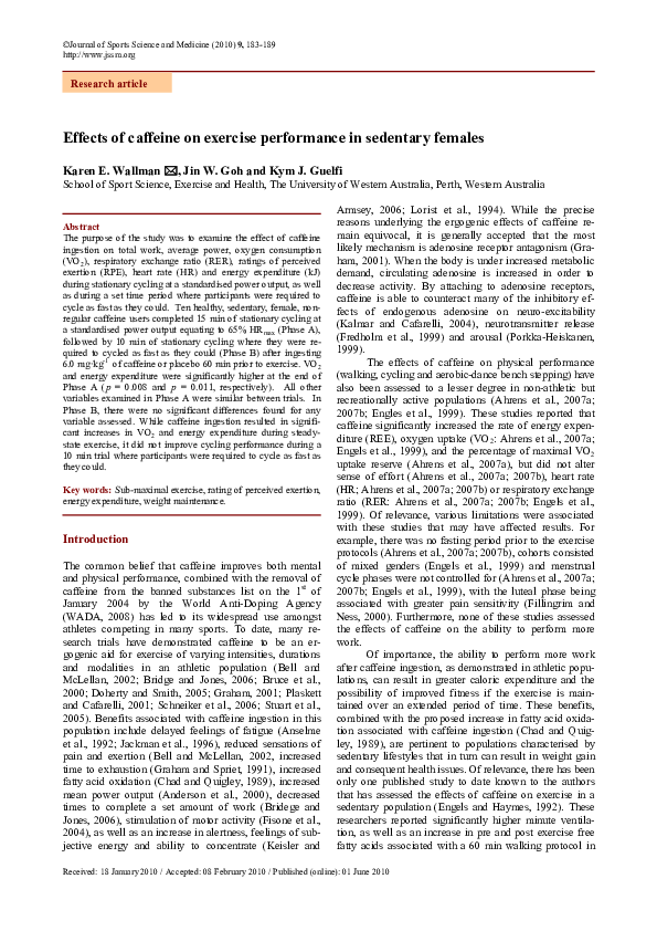 (PDF) Effects of caffeine on exercise performance in sedentary females