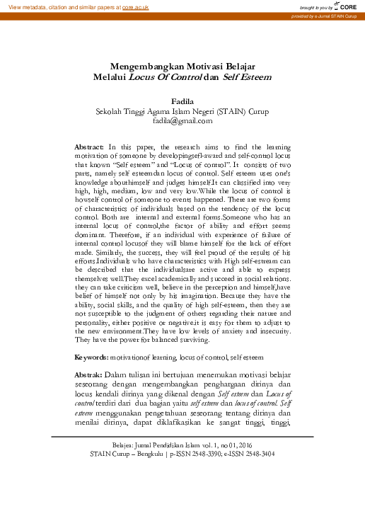 (PDF) MENGEMBANGKAN MOTIVASI BELAJAR MELALUI LOCUS Of CONTROL dan SELF ...