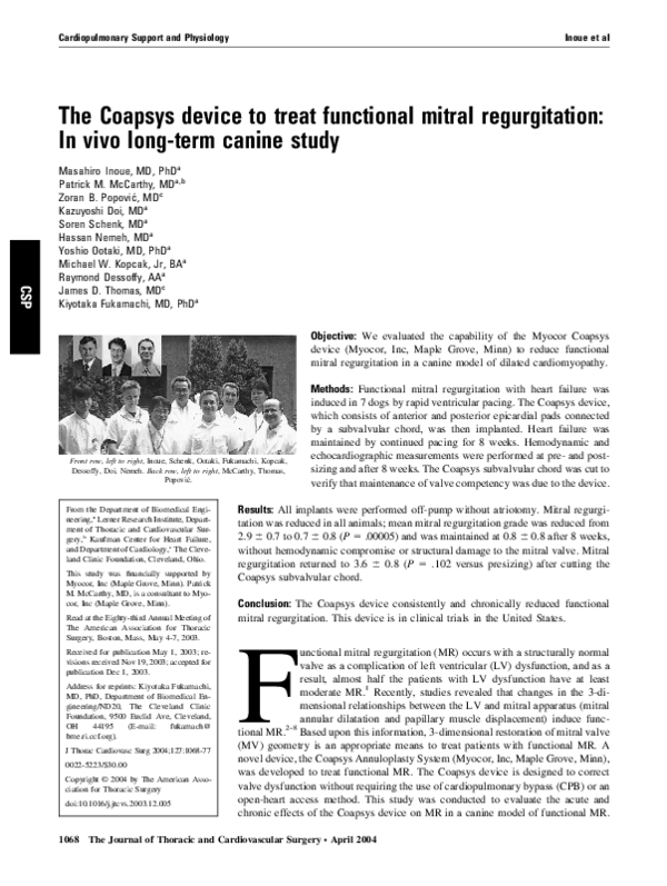 (PDF) The Coapsys device to treat functional mitral regurgitation: in ...
