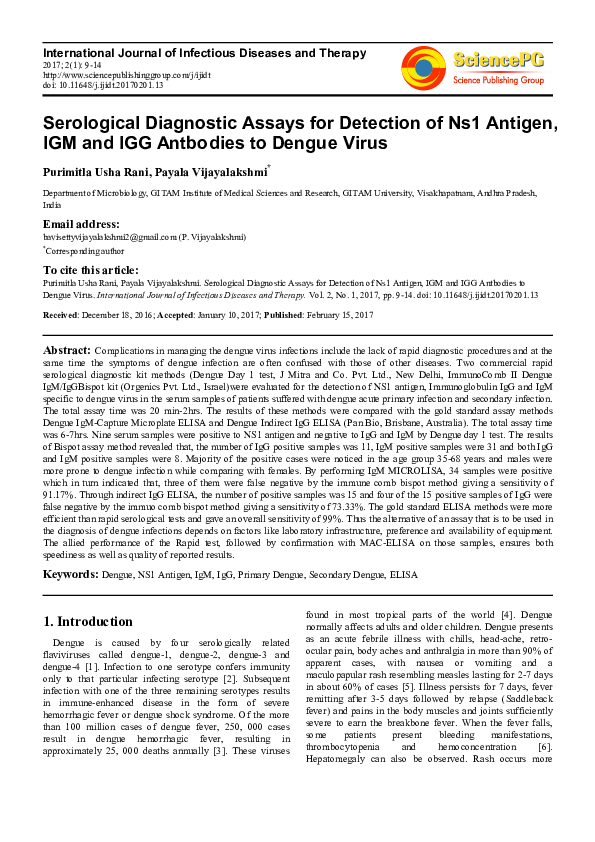 (PDF) Serological Diagnostic Assays for Detection of Ns1 Antigen, IGM ...