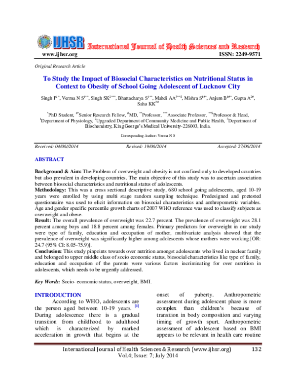 (PDF) To Study the Impact of Biosocial Characteristics on Nutritional ...