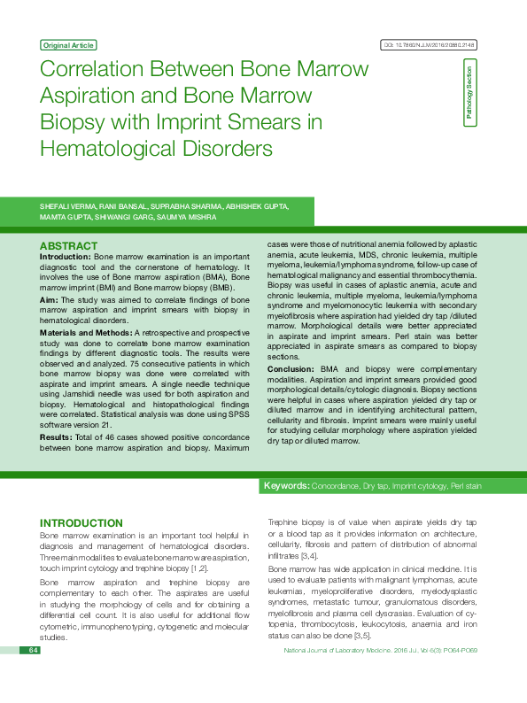 (PDF) Correlation Between Bone Marrow Aspiration and Bone Marrow Biopsy ...