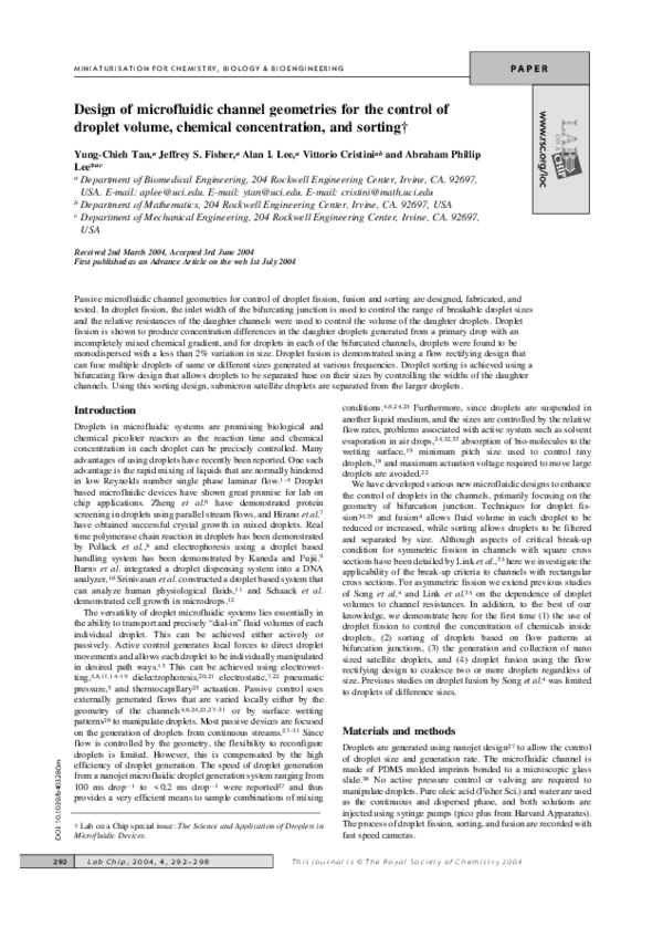 (PDF) Design of microfluidic channel geometries for the control of ...
