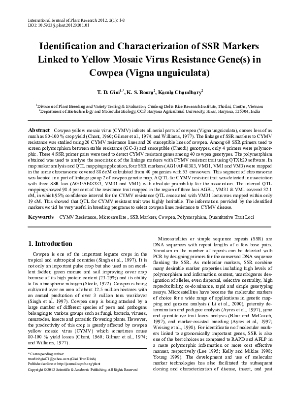 (PDF) Identification and Characterization of SSR Markers Linked to ...