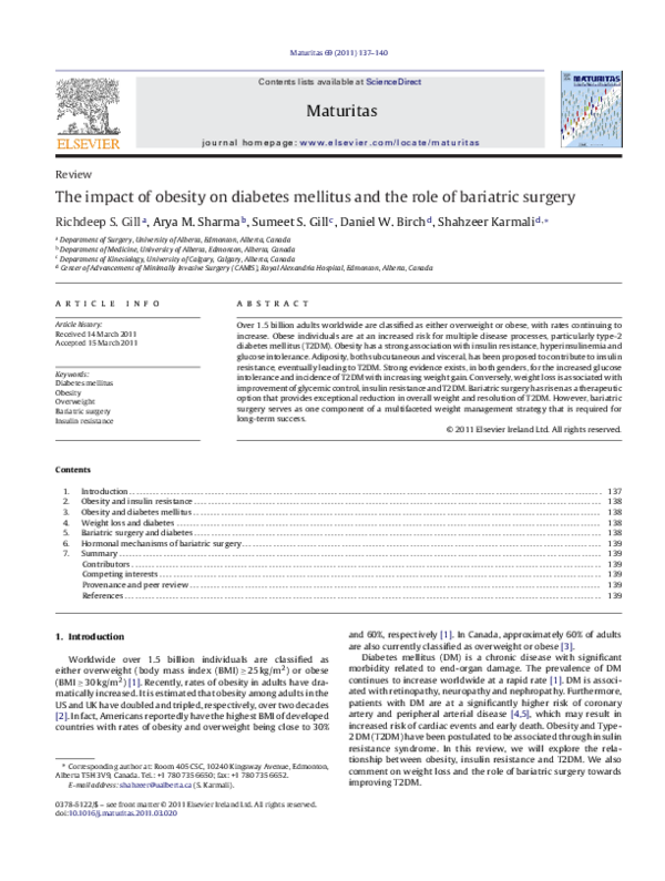 (PDF) The impact of obesity on diabetes mellitus and the role of ...