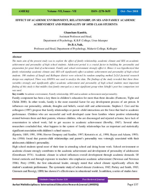 (PDF) Effect of Academic Environment, Relationship, on Ses and Family ...