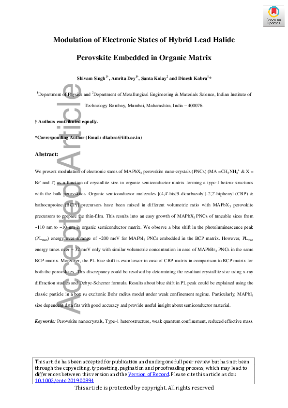 (PDF) Modulation of Electronic States of Hybrid Lead Halide Perovskite ...