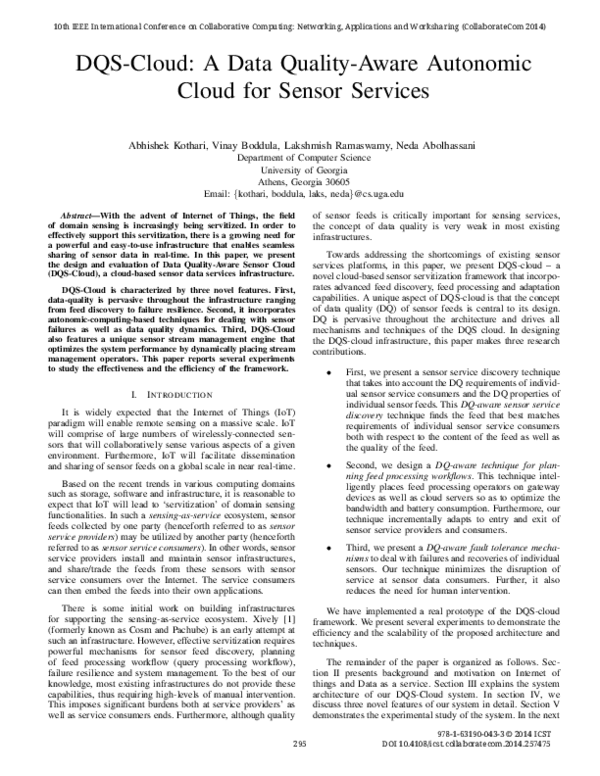 (PDF) DQS-Cloud: A Data Quality-Aware Autonomic Cloud for Sensor Services