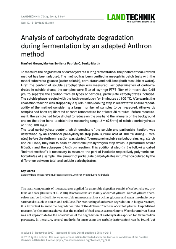 (PDF) Analysis of carbohydrate degradation during fermentation by an ...