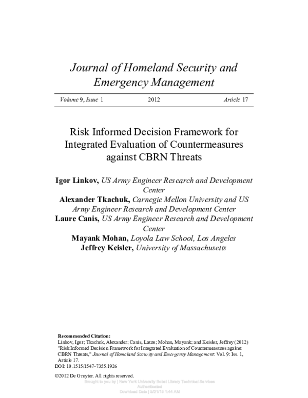 (PDF) Risk Informed Decision Framework for Integrated Evaluation of ...