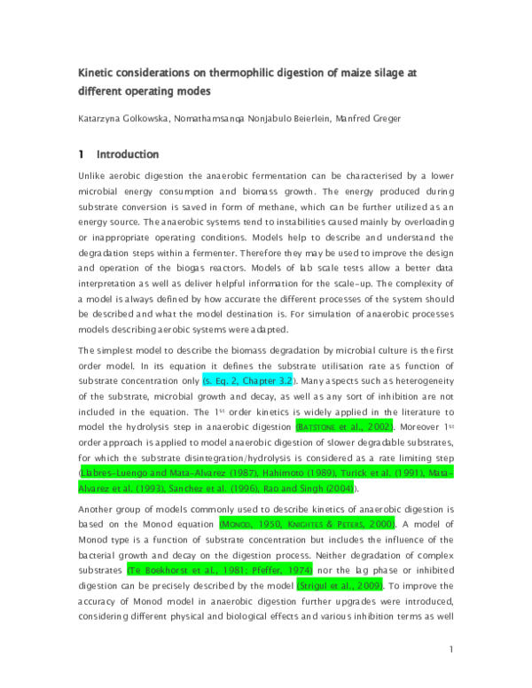 (PDF) Kinetic Considerations on Thermophilic Digestion of Maize Silage ...