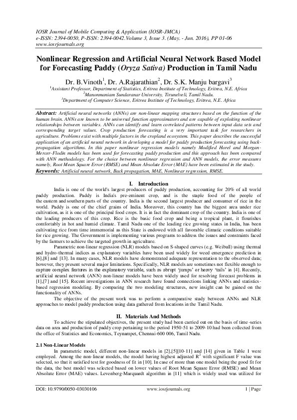 (PDF) Nonlinear Regression and Artificial Neural Network Based Model ...